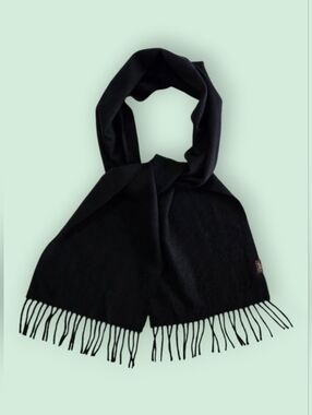Coach Black Wool And Cashmere Fringe Scarf-EUC